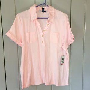 Karen Scott Pink Pullover Polo Blouse 1X NWOT